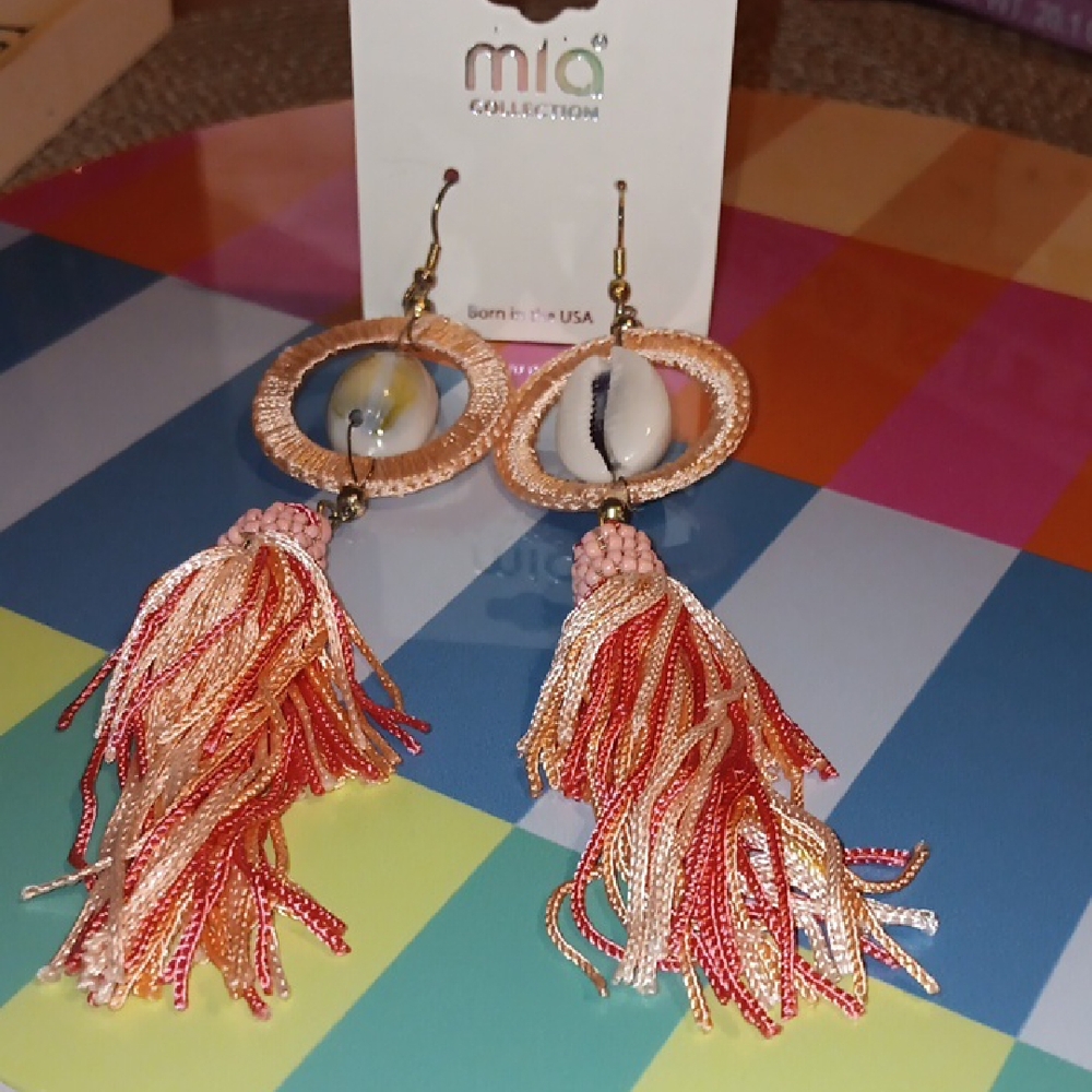 MISHA COLLECTION Gold and Pink Tassel Earrings (A)